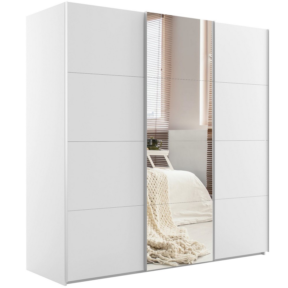 Эста 3-х дверный Медиум (4 посредине) (4 Зеркала / 8 ЛДСП) (Белый снег 2200х2400х660 Стандарт Эста)